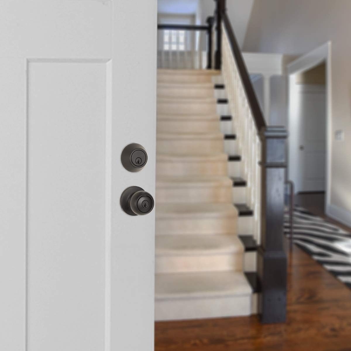 Amazon Basics Exterior Door Knob With Key Lock and Deadbolt, Coastal, Matte Black - Image 5