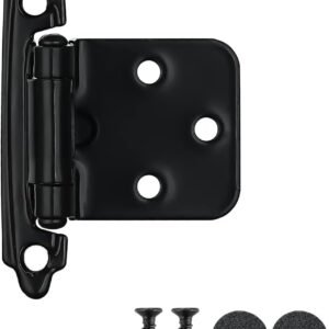 JQK 1/2 Inch Overlay Cabinet Door Hinges Black, 20 Pack 10 Pairs Flush Face Mount Cupboard Self-Closing Kitchen Cabinet Hinges with Door Bumper, CH200-BK-P20