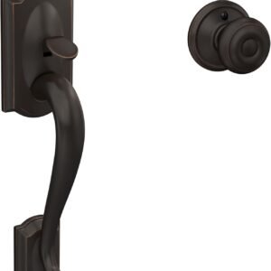 Schlage FE285 CAM 716 GEO Camelot Front Entry Handleset with Georgian Knob, Lower Half Grip, Aged Bronze