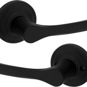 Kwikset Henley Interior Passage Door Handle, Lever For Closet and Hallway Doors, Reversible Non-Locking Handle Lever, Matte Black, with Microban Protection