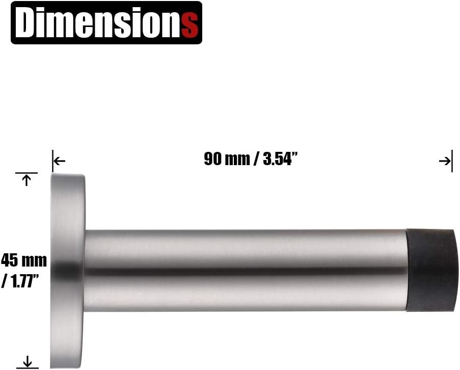 JQK Door Stopper Black, 304 Stainless Steel Thicken 1mm Sound Dampening Door Stop Bumper Wall Protetor 2 Pack, Matte Black, DSB5-PB-P2 - Image 2