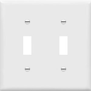 ENERLITES Toggle Light Switch Wall Plate, Gloss Finish, Size 2-Gang 4.50″ x 4.57″, Double Switch Cover, Unbreakable Polycarbonate Thermoplastic, 8812-W, White