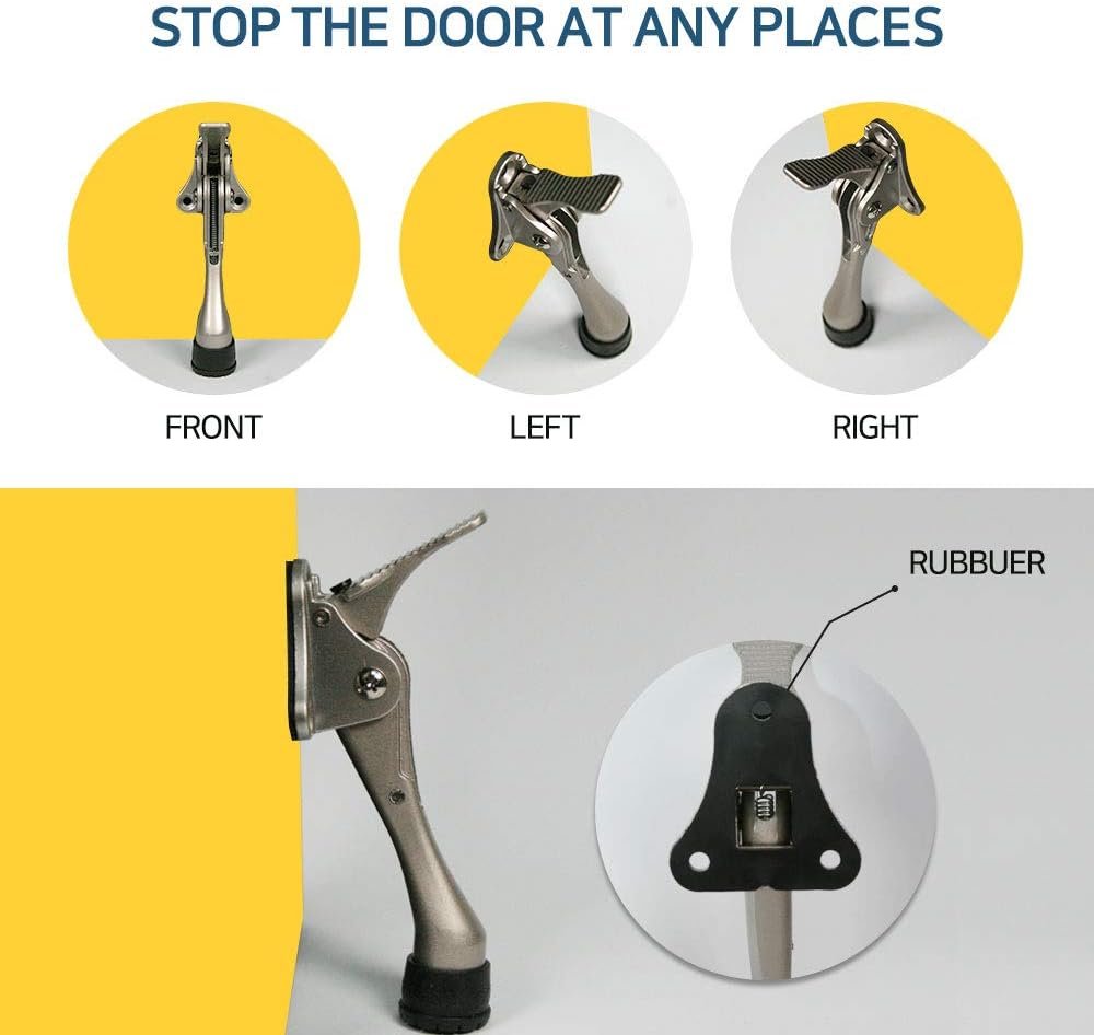 One Touch Kickdown Door Stopper, Door Holder, Heavy Duty Door Stops, Bottom of Door, Height-Adjustable Rubber Tips by HASHI (Satin Nickel 4 inch x 1pack) - Image 6