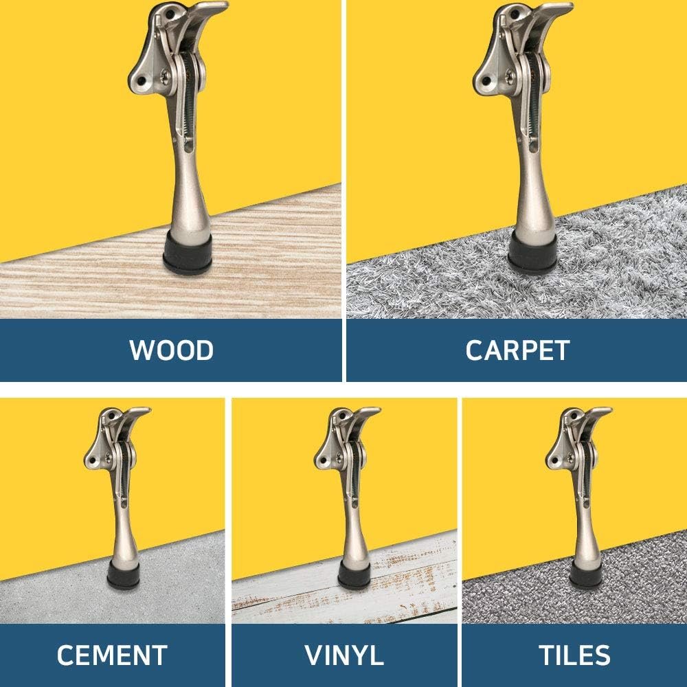 One Touch Kickdown Door Stopper, Door Holder, Heavy Duty Door Stops, Bottom of Door, Height-Adjustable Rubber Tips by HASHI (Satin Nickel 4 inch x 1pack) - Image 5