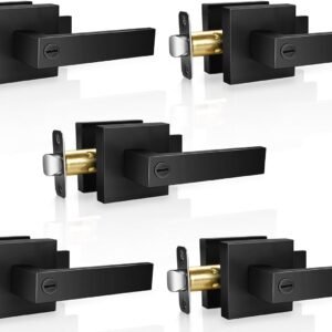 5 Pack Modern Black Door Handles Privacy Door Levers Black Door Knobs Interior Heavy Duty Reversible Door Locks Keyless Square Interior Door Handle