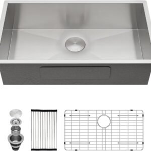 Kichae 32 Inch Undermoun Kitchen Sink Single Bowl Stainless Steel Undermount 16 Gauge Round Corner Handmade Modern Rectangular Under Counter Kitchen Sinks