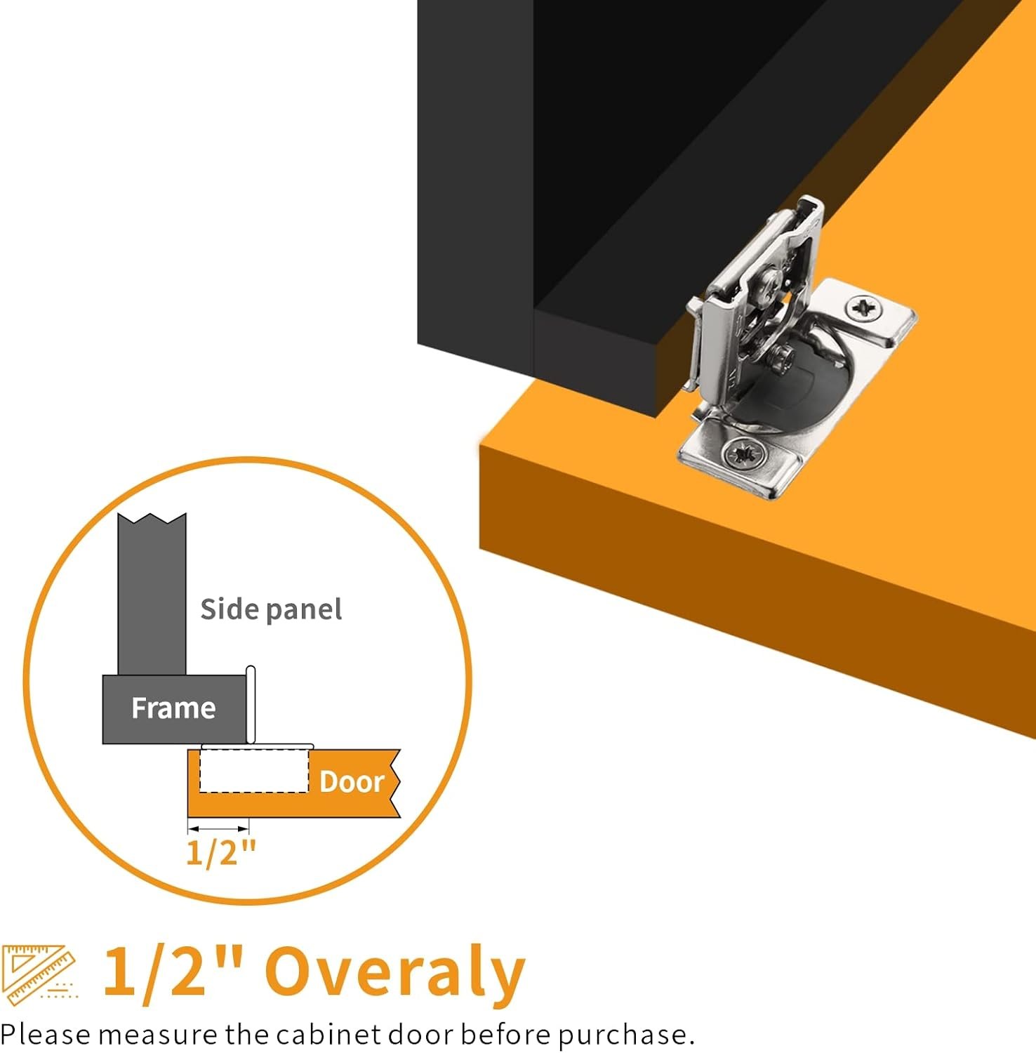 50 Pack 1/2" Overlay 3D Soft Close Concealed Hinge for Face Frame Door, Smooth Slow Self Closing Hinges, Satin Nickel, Hidden 105° Open Angle Stainless Steel Hinge for Kitchen Cabinet Door - Image 5