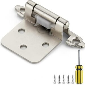 Ravinte 50 Pack 25 Pairs 1/2 Inch Overlay Cabinet Door Hinges Kitchen Satin Nickel Semi-Concealed Face Mount Self-Closing Cabinet Hinges with Bumpers & Screwdriver