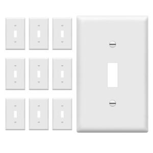 ENERLITES Light Switch Cover Plate, Toggle Wall Plate Cover, Size 1-Gang 4.50″ x 2.76″, Unbreakable Polycarbonate Thermoplastic, 8811-W-10PCS, White (10 Pack)