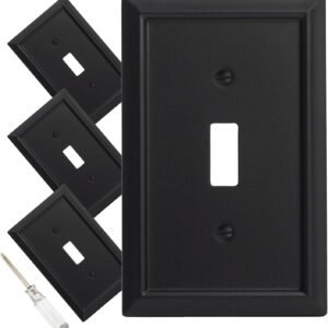 Wall Plate, Duplex Outlet Covers, Matte Black Light Switch Cover – Natural Bamboo Fiber Electrical Outlet Cover Plate Variety of 13 Styles Decorator/Duplex/Toggle/Combo (1 Gang Toggle 4 Pack)
