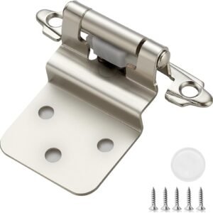50 Pack (25 Pairs) 3/8 Inch Insert Kitchen Cabinet Hinges, Satin Nickel Self Closing Hinges for Kitchen Cabinet Doors, Semi-Concealed Cupboard Hardware, Face Mount Hardware, Silver