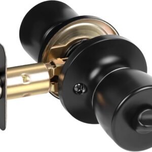 HOSOM Privacy Door Knob, Matte Black Door Knob Set, Black Door Handles Interior, Keyless Doorknobs Interior Door Lock for Bedroom, Bathroom, 1 Pack