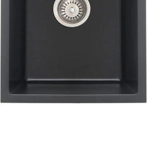 Stylish 15.5 x 17.5 Inch Bar Sink Single Bowl Granite Composite Kitchen Sinks 8.5 Inches Deep Drop In or Undermount Black Kitchen Sink with Regular Strainer S-816N