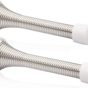 2 Pack Spring Door Stopper Brushed Satin Nickel- 3-1/4″ Flexible Spring Door Stops with White Rubber Bumper Tips
