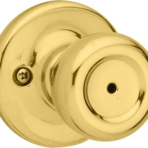 Kwikset Mobile Home Interior Privacy Door Knob with Lock, Door Handle For Bathroom and Bedroom, Polished Brass Keyless Turn Lock Doorknob