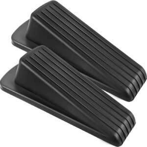 Door Stoppers for Bottom of Door on Floor, Premium Rubber Door Stopper Wedge, Floor Sturdy Stackable Door Stops for Carpet Heavy Duty Door, Door Gaps (Black, 2 Pack)