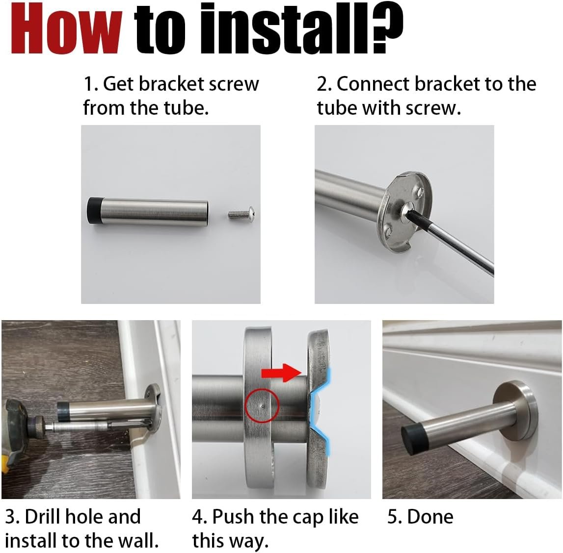 JQK Door Stopper Black, 304 Stainless Steel Thicken 1mm Sound Dampening Door Stop Bumper Wall Protetor 2 Pack, Matte Black, DSB5-PB-P2 - Image 3