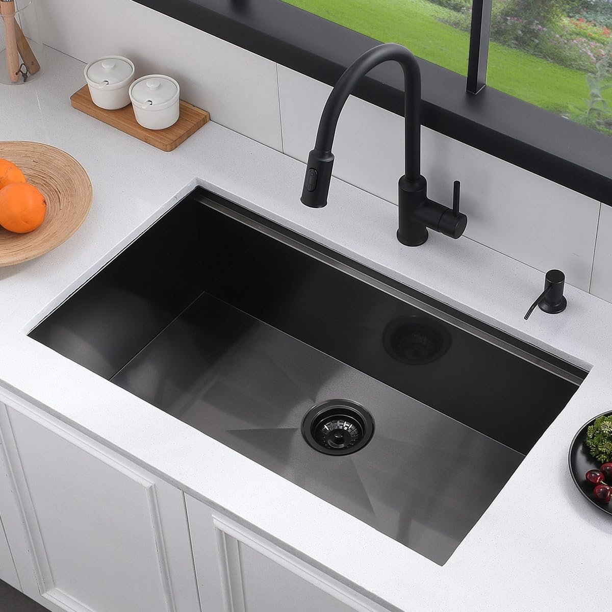 32 Black Undermount Workstation Kitchen Sink, Luckyhorse 32x19 Inches 16 Gauge Gunmetal Black Stainless Steel Undermount Workstation Kitchen Sink LH014S - Image 8