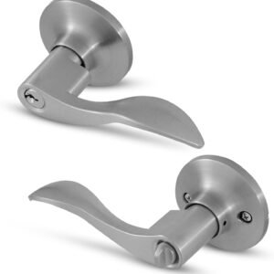 Honeywell Safes & Door Locks – Interior & Exterior Wave Lever Door Handle with Keys – Door Lever for Bedroom – Anti-Bump Resistant – Reversible for Right & Left Sided Doors – Satin Nickel – 8106301