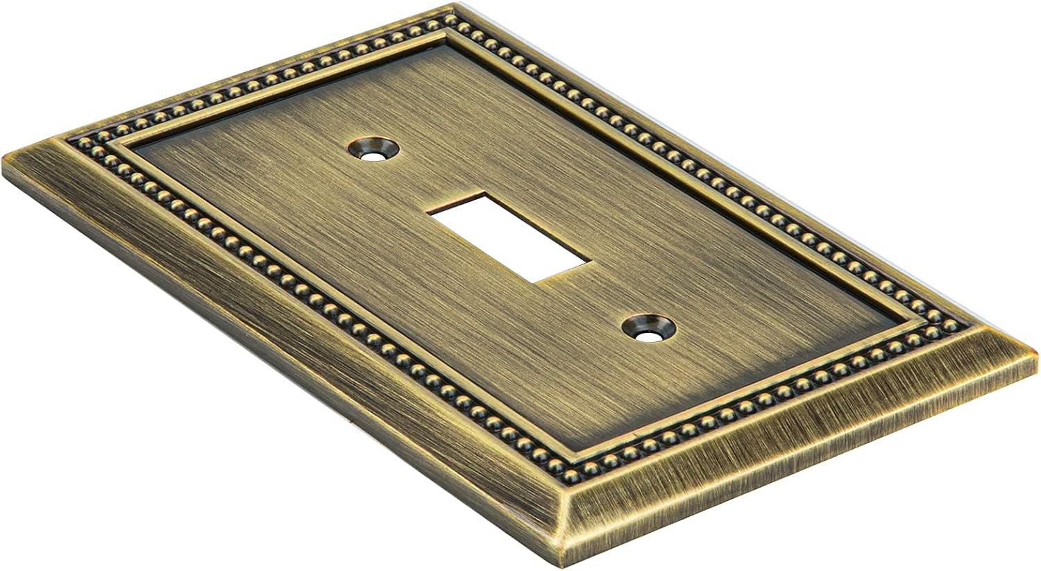 Henne Bery Sunken Pearls Heavy Duty Decorative Wall Plate Switch Plate Outlet Cover (Single Toggle, 2 Pack, Antique Brass) - Image 2