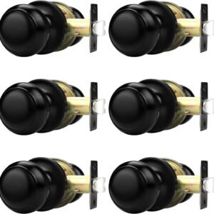 Probrico Interior Door Knob for Hallway, Black Door Knobs Closet Door Knob, Passage Door Knob with Round Ball Knob, 6 Pack