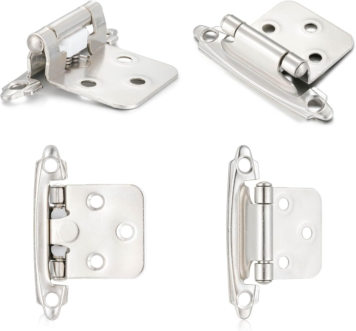 4 Pack (2 Pair) Brushed Satin Nickel Self Closing Cabinet Hinges for Flush Mount Kitchen Cabinet Door, 1/2" Overlay (Variable) Face Frame Semi Concealed Hinges - Image 6