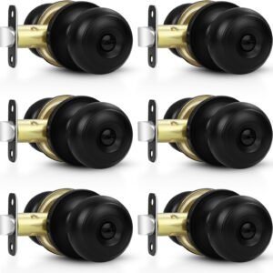 6 Pack Door Knobs, Matte Black Privacy Door Knob with Lock, Keyless Door Handle with Lock for Bedrooms/Bathrooms