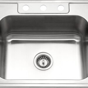 Houzer Stainless Steel 2522-8BS3-1 Glowtone Series Kitchen Sink – 25″ Topmount Drop In Multipurpose Sink, Single Bowl Basin, 3 Hole, Ideal for Workstation, RV, Outdoor Kitchen, or Bar