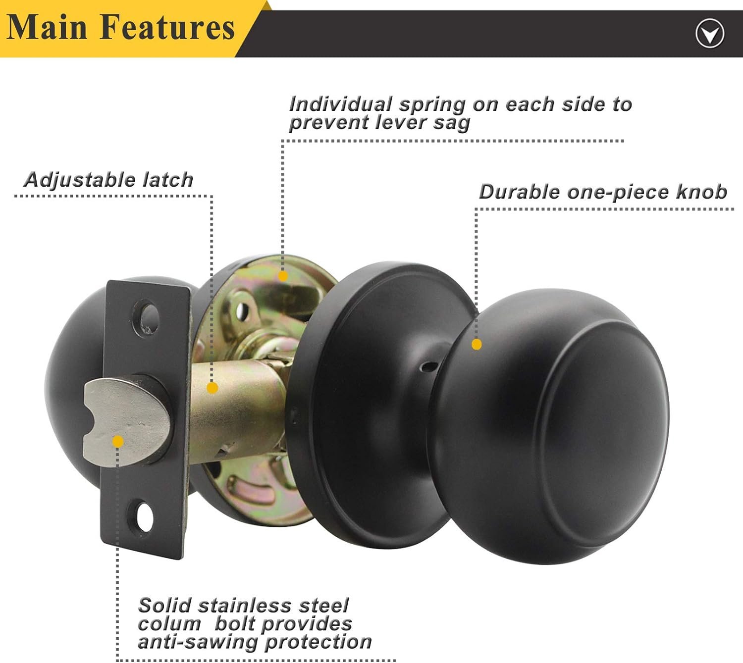 Probrico Black Door Knobs Interior, Passage Door Knobs for Hallway Closet, Matte Black Keyless Indoor Door Knob, 6 Pack - Image 5