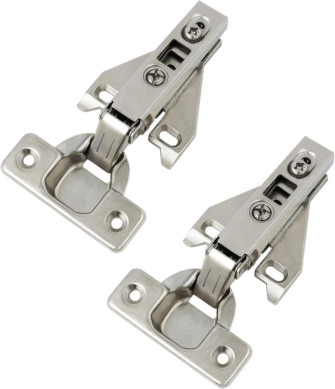 Probrico 1 Pair(2 Pack) Kitchen Cabinet Hinges for Face Frame Cabinet, Concealed Cabinet Hinges Brushed Satin Nickel with Mounting Screws