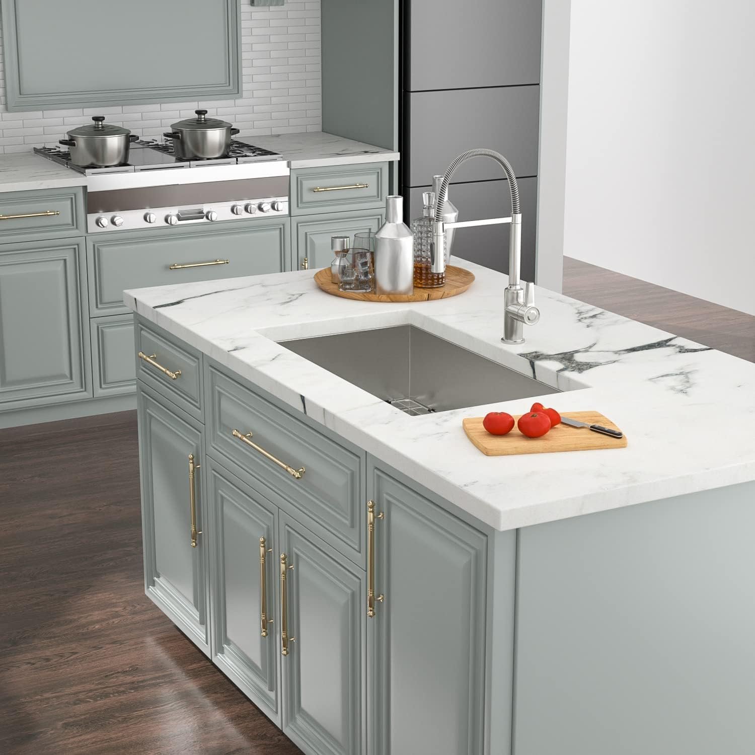 Kichae 32 Inch Undermoun Kitchen Sink Single Bowl Stainless Steel Undermount 16 Gauge Round Corner Handmade Modern Rectangular Under Counter Kitchen Sinks - Image 7