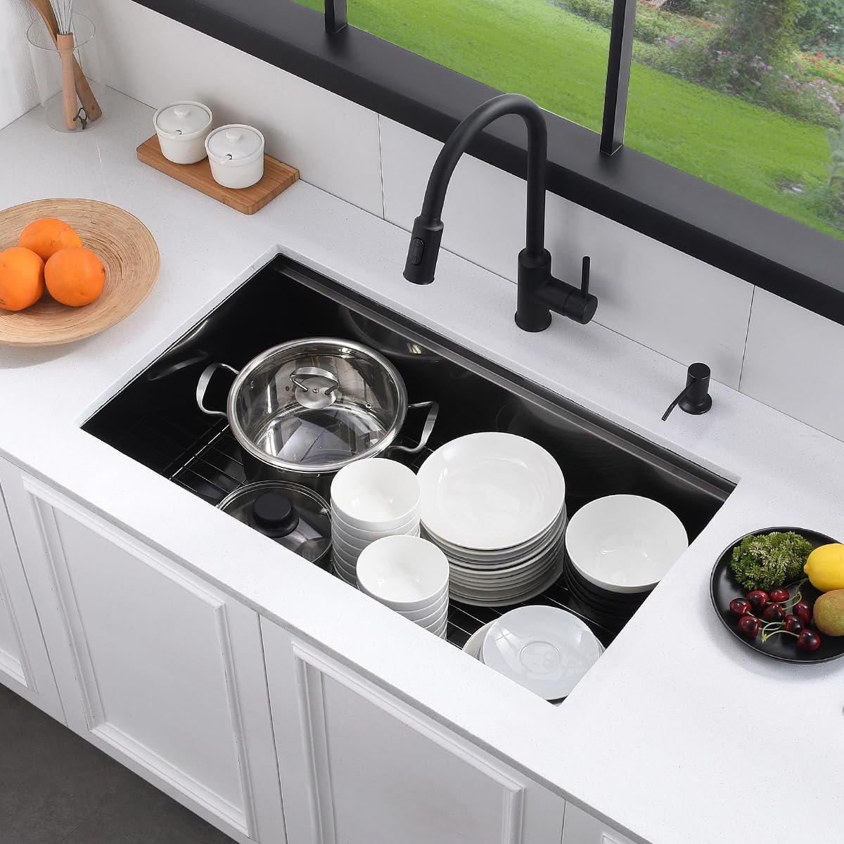 32 Black Undermount Workstation Kitchen Sink, Luckyhorse 32x19 Inches 16 Gauge Gunmetal Black Stainless Steel Undermount Workstation Kitchen Sink LH014S - Image 7