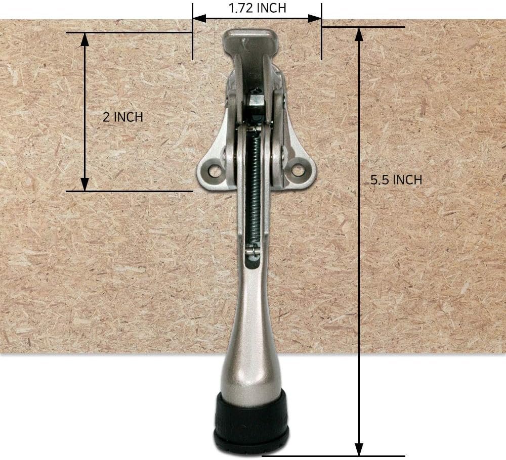 One Touch Kickdown Door Stopper, Door Holder, Heavy Duty Door Stops, Bottom of Door, Height-Adjustable Rubber Tips by HASHI (Satin Nickel 4 inch x 1pack) - Image 3