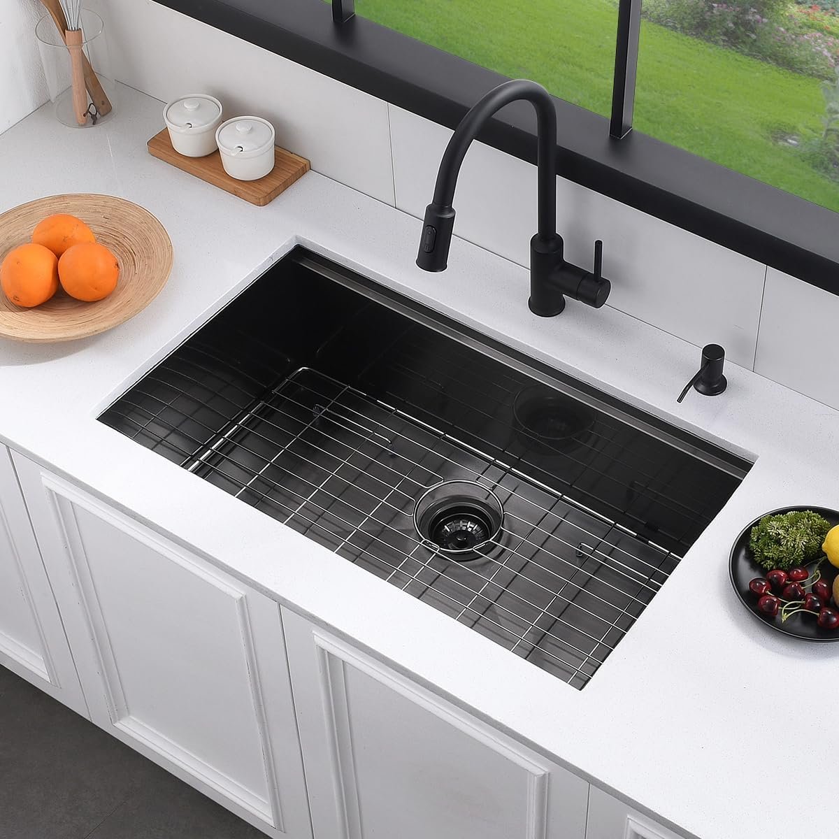 32 Black Undermount Workstation Kitchen Sink, Luckyhorse 32x19 Inches 16 Gauge Gunmetal Black Stainless Steel Undermount Workstation Kitchen Sink LH014S - Image 9