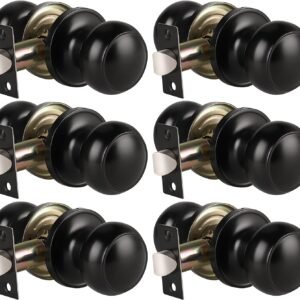 KNOBWELL 6 Pack Matte Black Door Knob – Round Interior Door Handles for Hallway & Closet, Non-Locking Passage Door Knobs with Durable Lockset, Easy Install