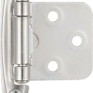 4 Pack (2 Pair) Brushed Satin Nickel Self Closing Cabinet Hinges for Flush Mount Kitchen Cabinet Door, 1/2″ Overlay (Variable) Face Frame Semi Concealed Hinges