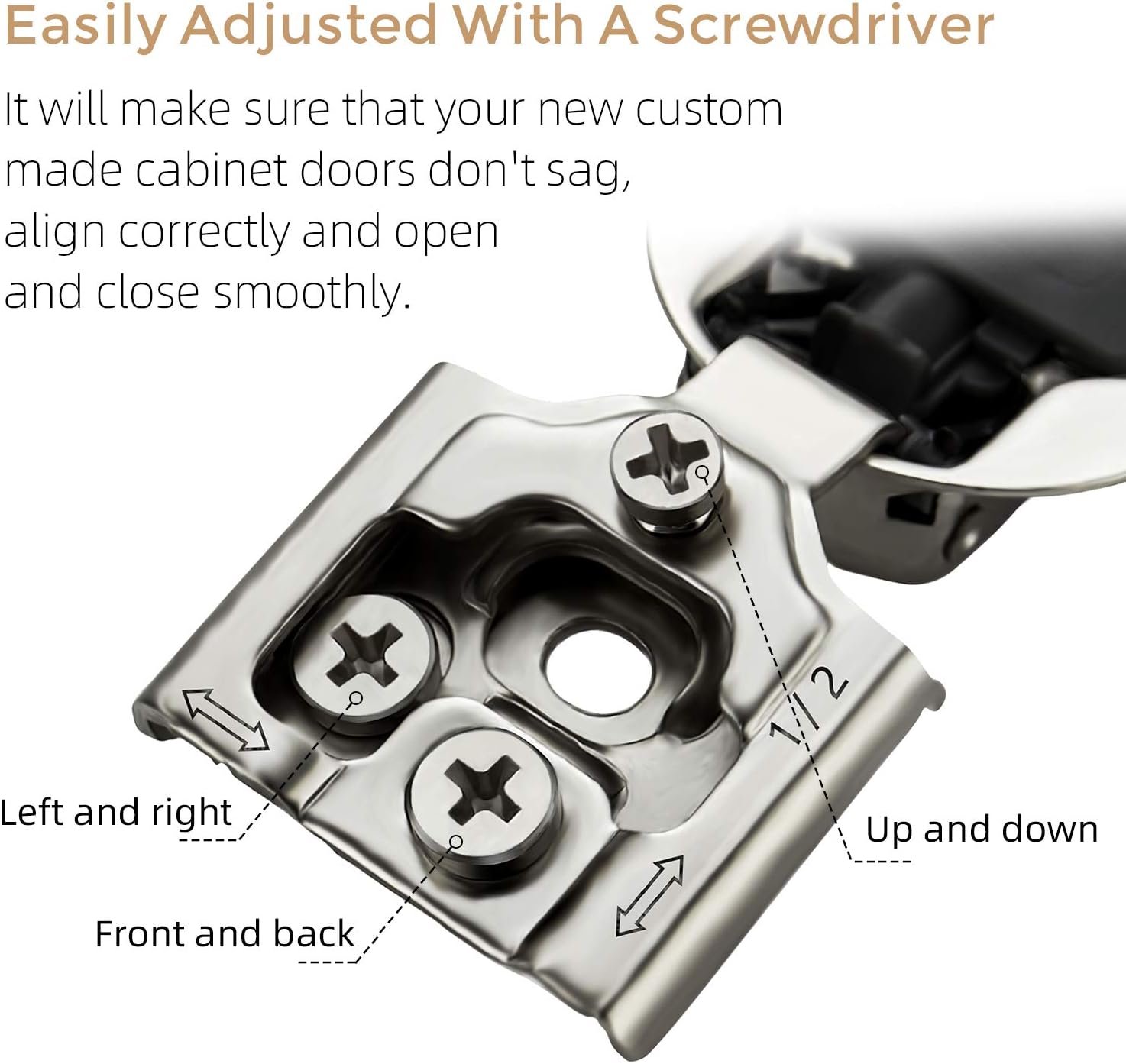 Ravinte 60 Pack (30 Pairs) 1/2 Inch Overlay Soft Close Hinges for Kitchen Cabinets - Satin Nickel Hidden Concealed Hinge, Stainless Steel, Self Closing - Image 5