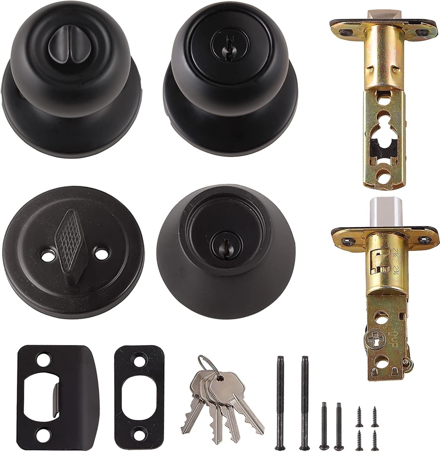 Amazon Basics Exterior Door Knob With Key Lock and Deadbolt, Coastal, Matte Black - Image 3