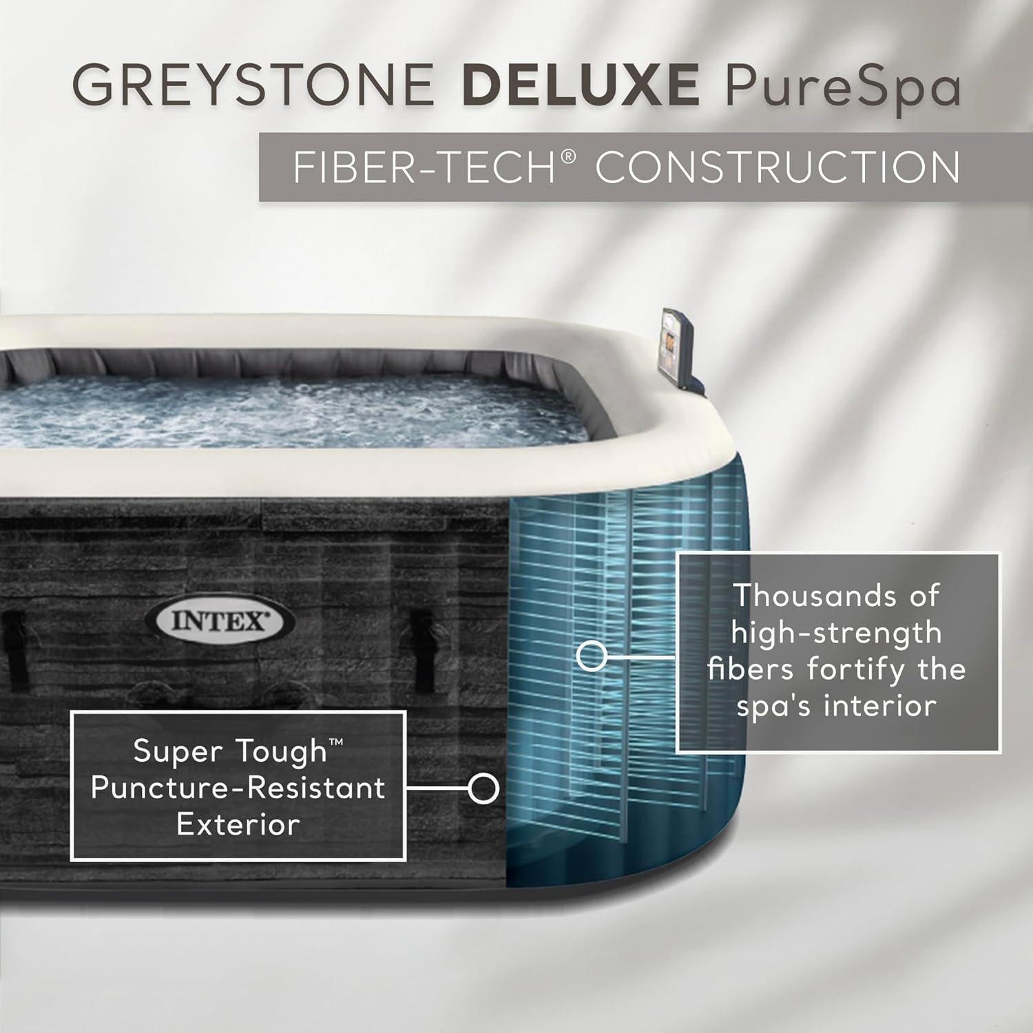 INTEX 28451EP PureSpa Greystone Deluxe Spa Set: Includes Energy Efficient Spa Cover and Wireless Control Panel – Spa Control App – Built-in FastFill Inflation System – 6 Person Capacity – 77" x 28" - Image 5