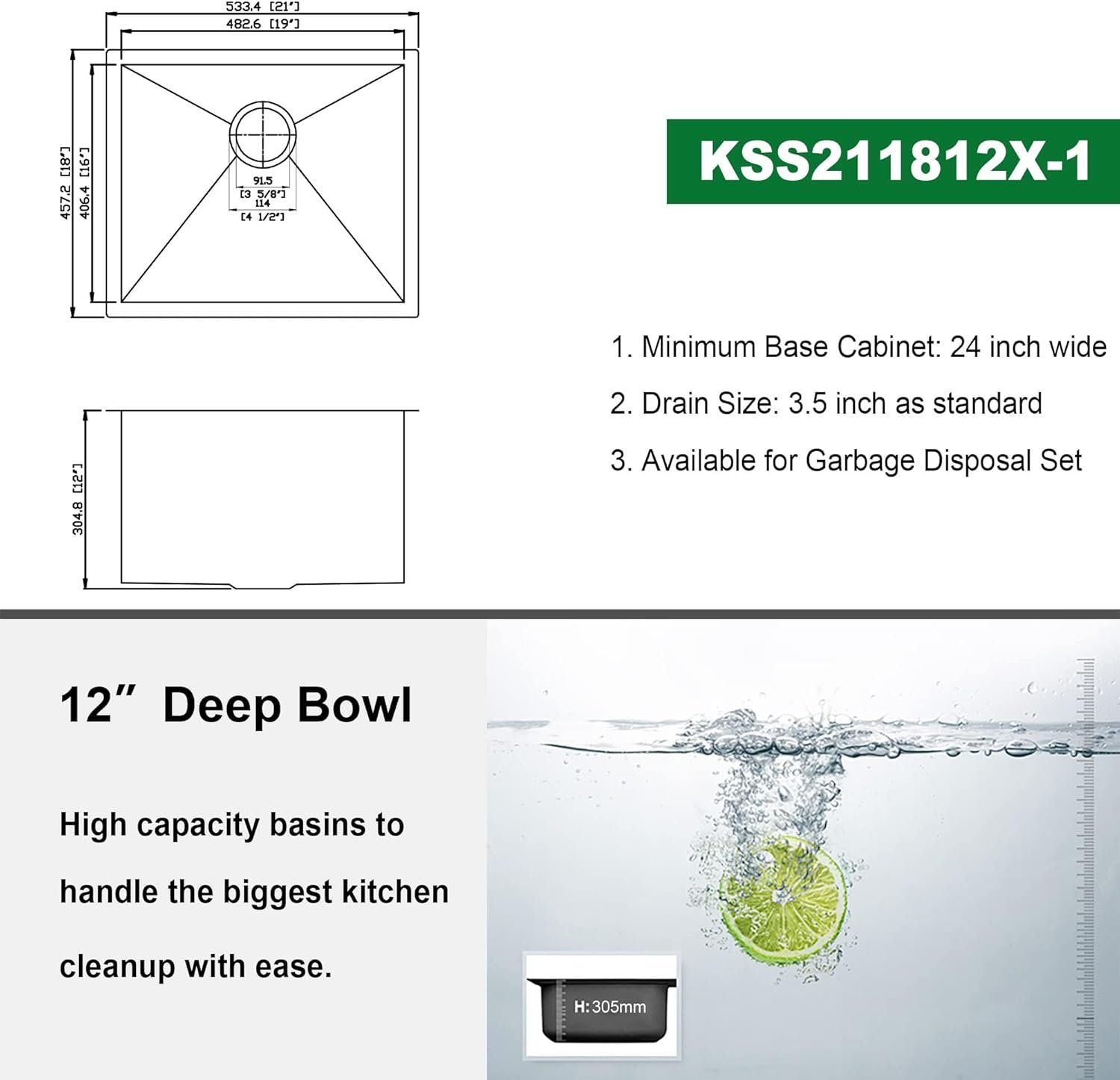 Kichae 21 Laundry Sink Undermount - 21x18 Inch Undermount Utility Sink Stainless Steel 12" Deep Single Bowl Under Counter Laundry Utility Room Handmade Basin - Image 6
