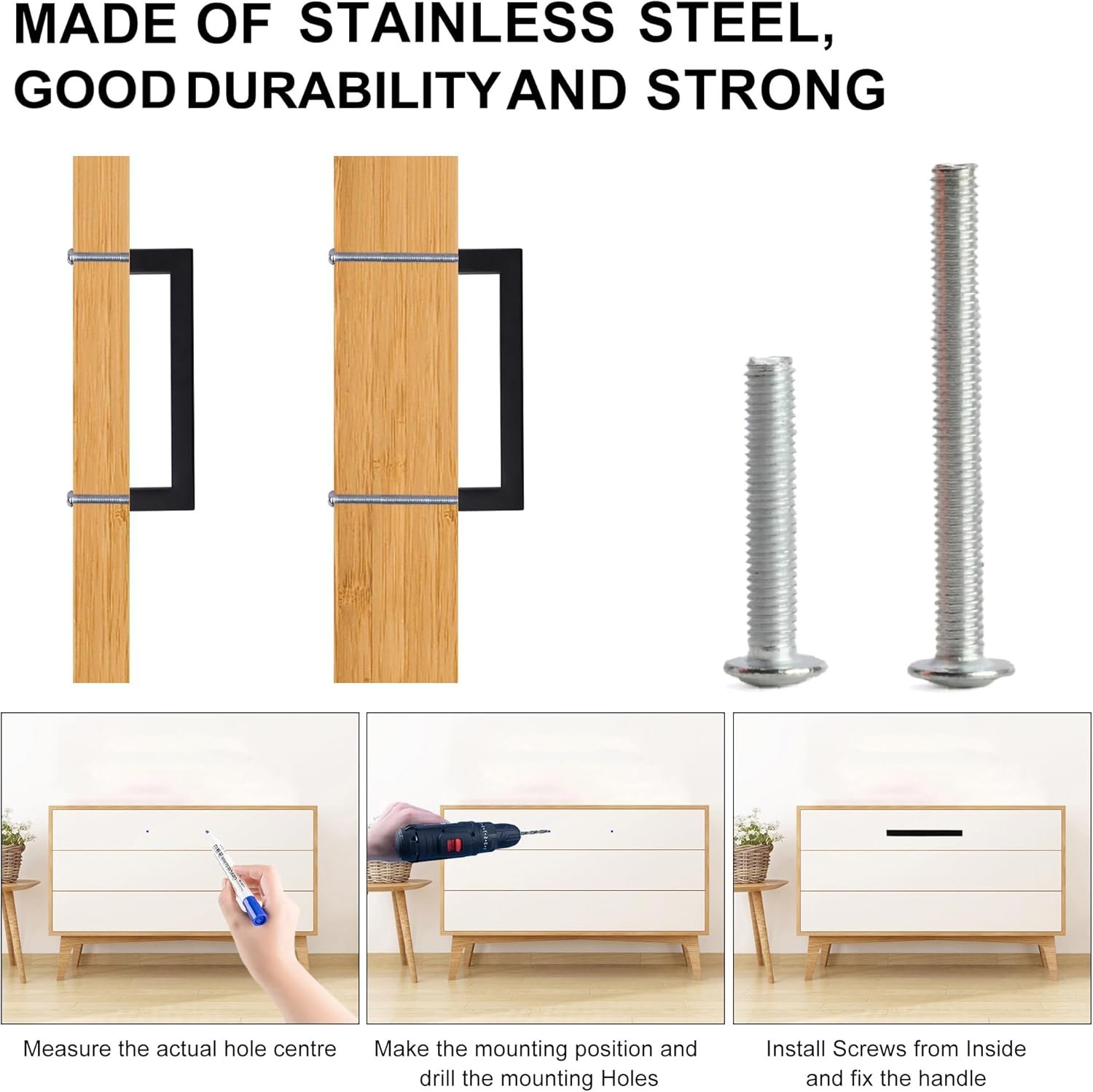 Cabinet Pulls Matte Black Cabinet Handles Square Drawer Pulls, 10 Pack 5 Inch Stainless Steel Kitchen Door Cupboard Cabinet Handles, Drawer Hardware Handles, 128mm Hole Centers - Image 3