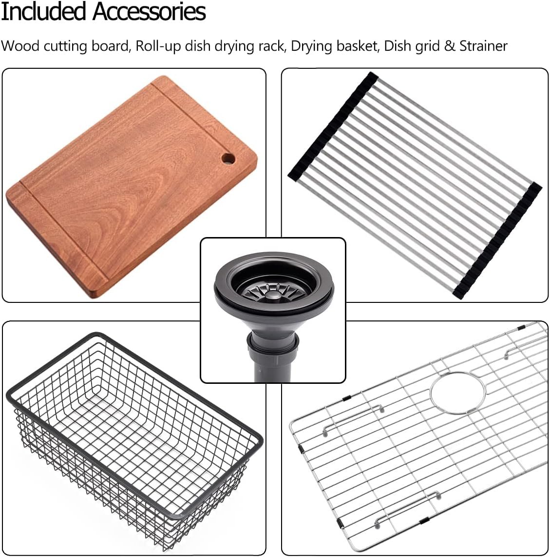 32 Black Undermount Workstation Kitchen Sink, Luckyhorse 32x19 Inches 16 Gauge Gunmetal Black Stainless Steel Undermount Workstation Kitchen Sink LH014S - Image 5