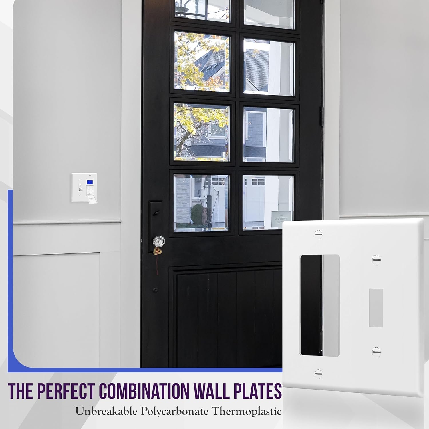 Enerlites 881131-W Decorator/Toggle Switch Wall Plate Combination, 2-Gang, White, Standard Size, Unbreakable Polycarbonate, Replacement Receptacle Faceplates Outlet Cover - Image 3