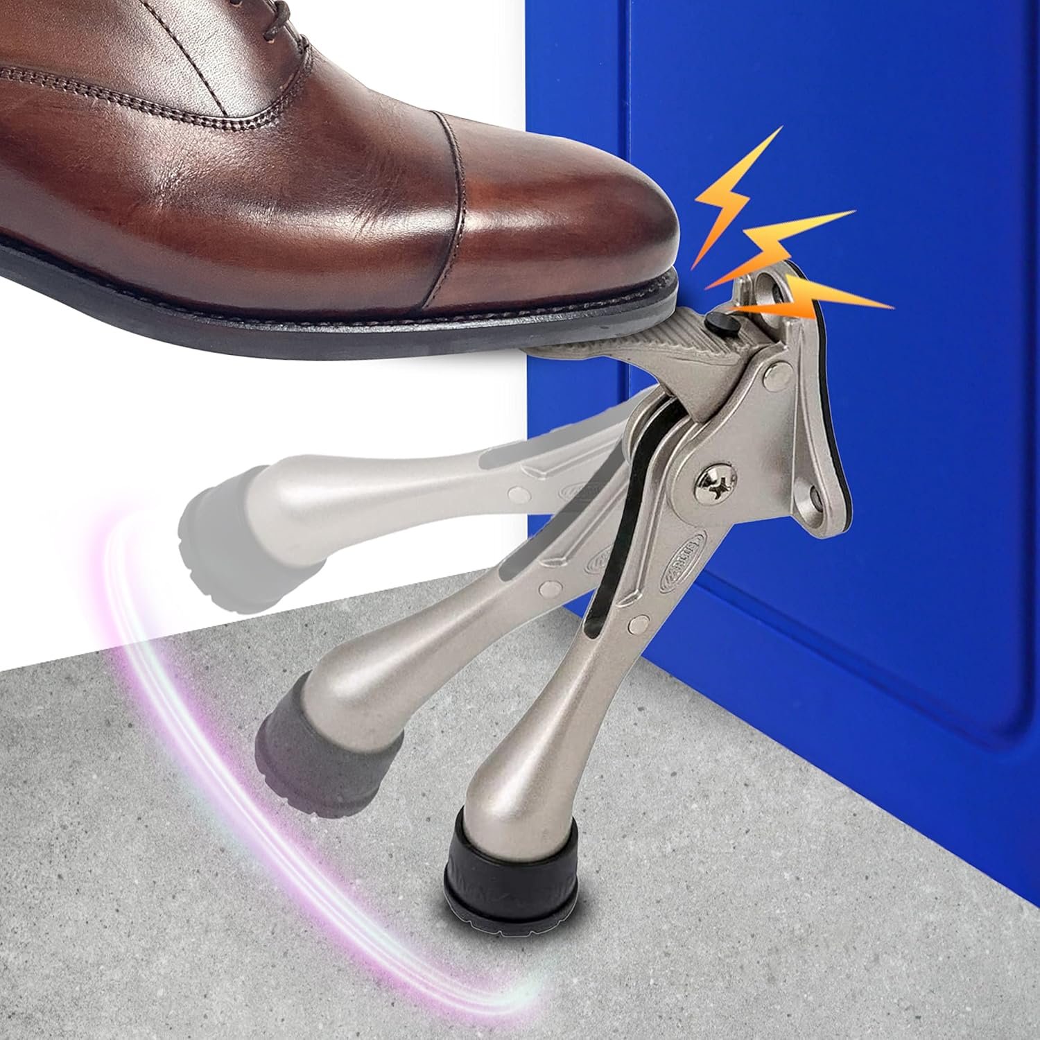 One Touch Kickdown Door Stopper, Door Holder, Heavy Duty Door Stops, Bottom of Door, Height-Adjustable Rubber Tips by HASHI (Satin Nickel 4 inch x 1pack) - Image 2