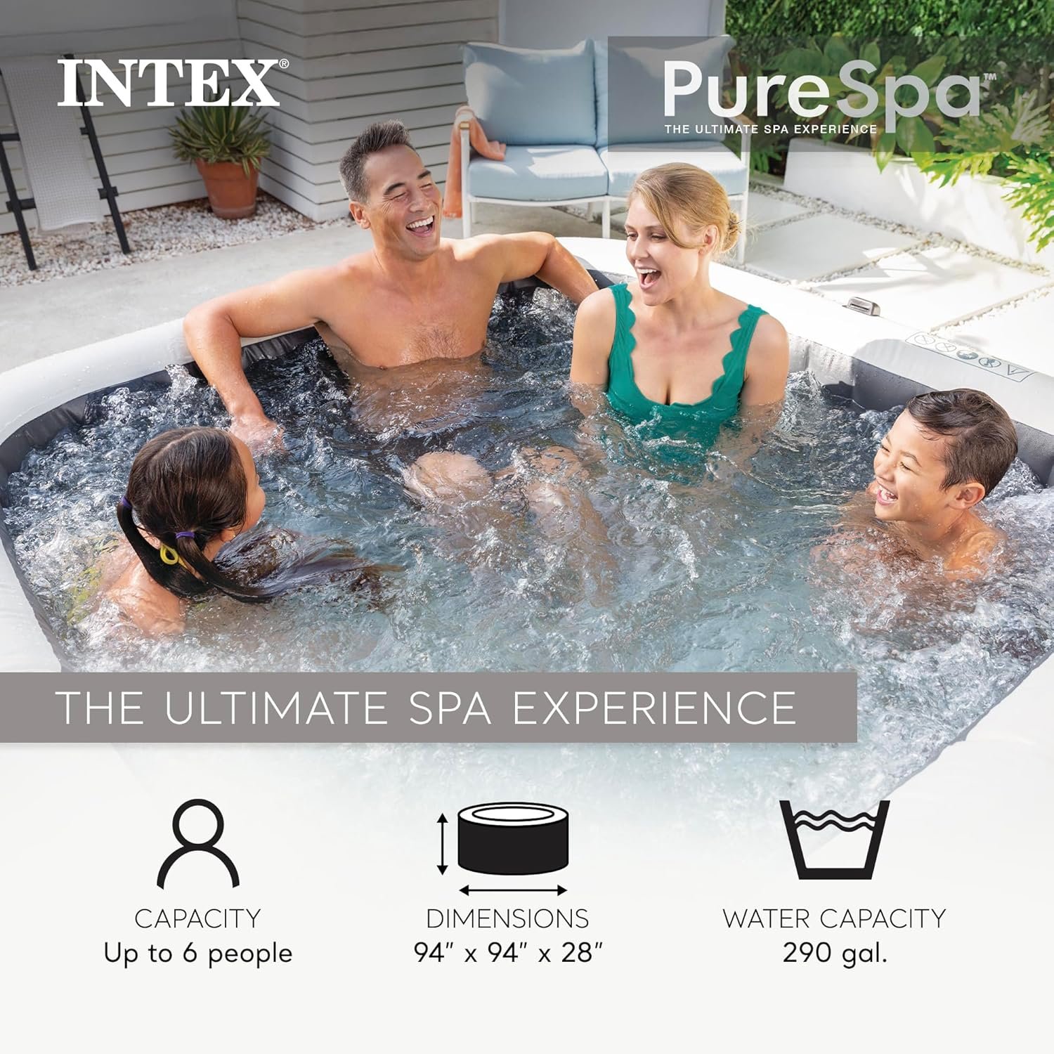 INTEX 28451EP PureSpa Greystone Deluxe Spa Set: Includes Energy Efficient Spa Cover and Wireless Control Panel – Spa Control App – Built-in FastFill Inflation System – 6 Person Capacity – 77" x 28" - Image 2