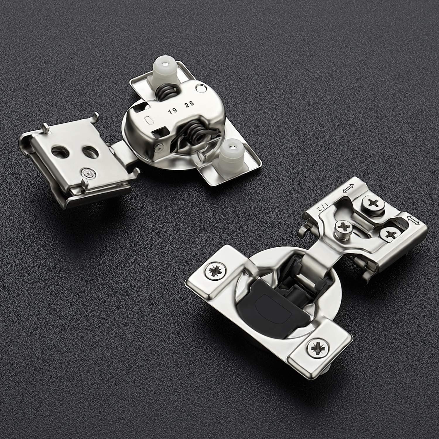 Ravinte 60 Pack (30 Pairs) 1/2 Inch Overlay Soft Close Hinges for Kitchen Cabinets - Satin Nickel Hidden Concealed Hinge, Stainless Steel, Self Closing - Image 8