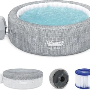 Coleman SaluSpa AirJet 7 Person Inflatable Hot Tub Round Portable Outdoor Spa with 180 Soothing AirJets and Insulated Cover, Gray, Sicily (Standard)