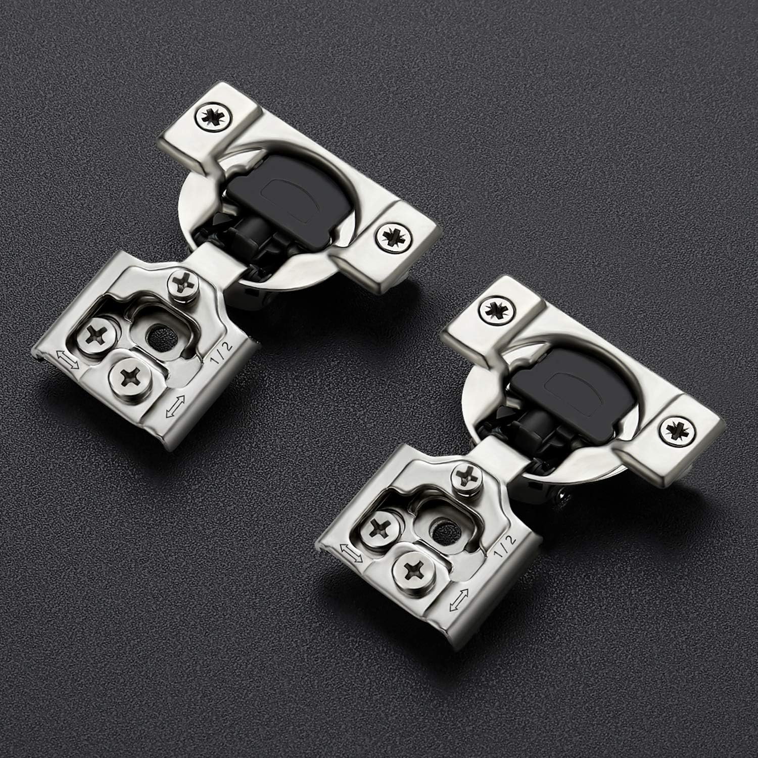 Ravinte 60 Pack (30 Pairs) 1/2 Inch Overlay Soft Close Hinges for Kitchen Cabinets - Satin Nickel Hidden Concealed Hinge, Stainless Steel, Self Closing - Image 2