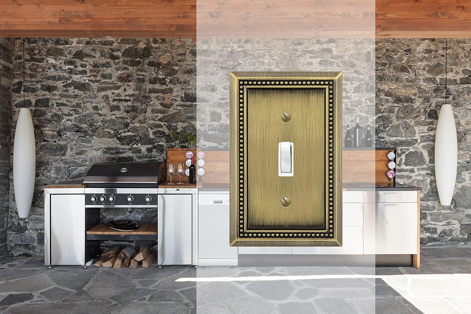 Henne Bery Sunken Pearls Heavy Duty Decorative Wall Plate Switch Plate Outlet Cover (Single Toggle, 2 Pack, Antique Brass) - Image 4