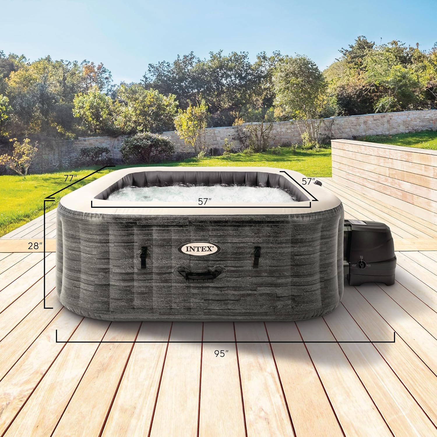 INTEX 28451EP PureSpa Greystone Deluxe Spa Set: Includes Energy Efficient Spa Cover and Wireless Control Panel – Spa Control App – Built-in FastFill Inflation System – 6 Person Capacity – 77" x 28" - Image 7